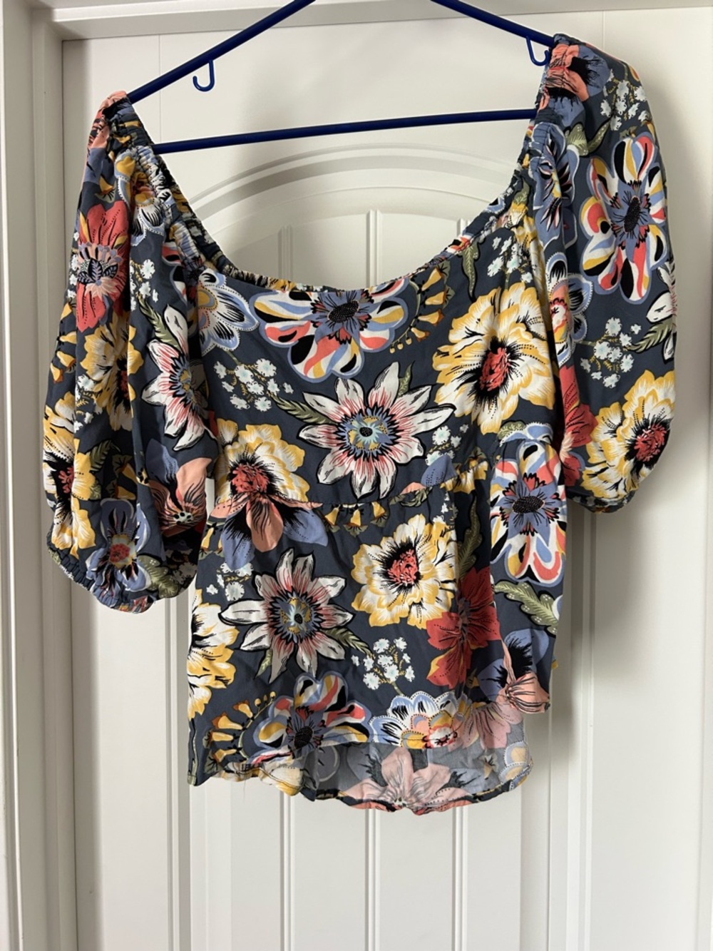 O'Neill Floral Off-Shoulder Puff Sleeve Top - Gray Multicolor
